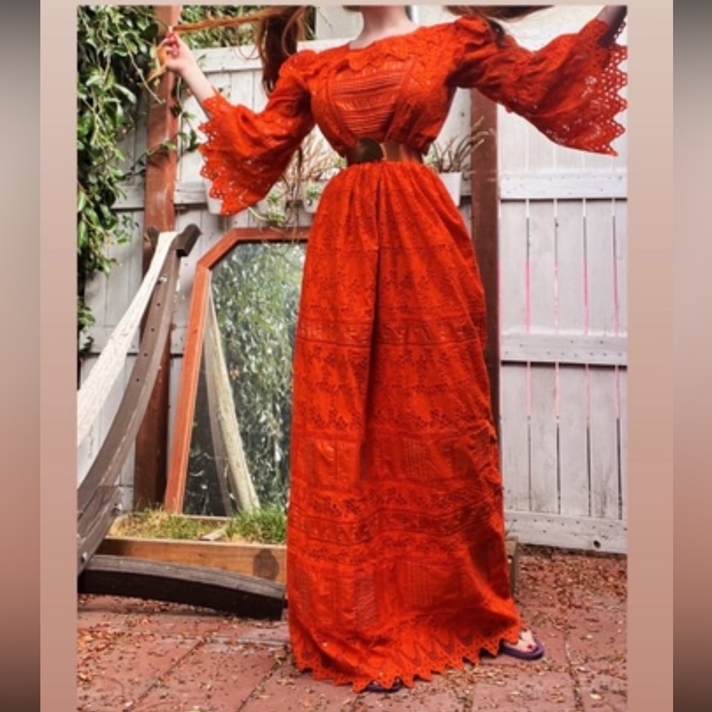 Rare Vintage Mexican orange lace wedding dress circa 1960s